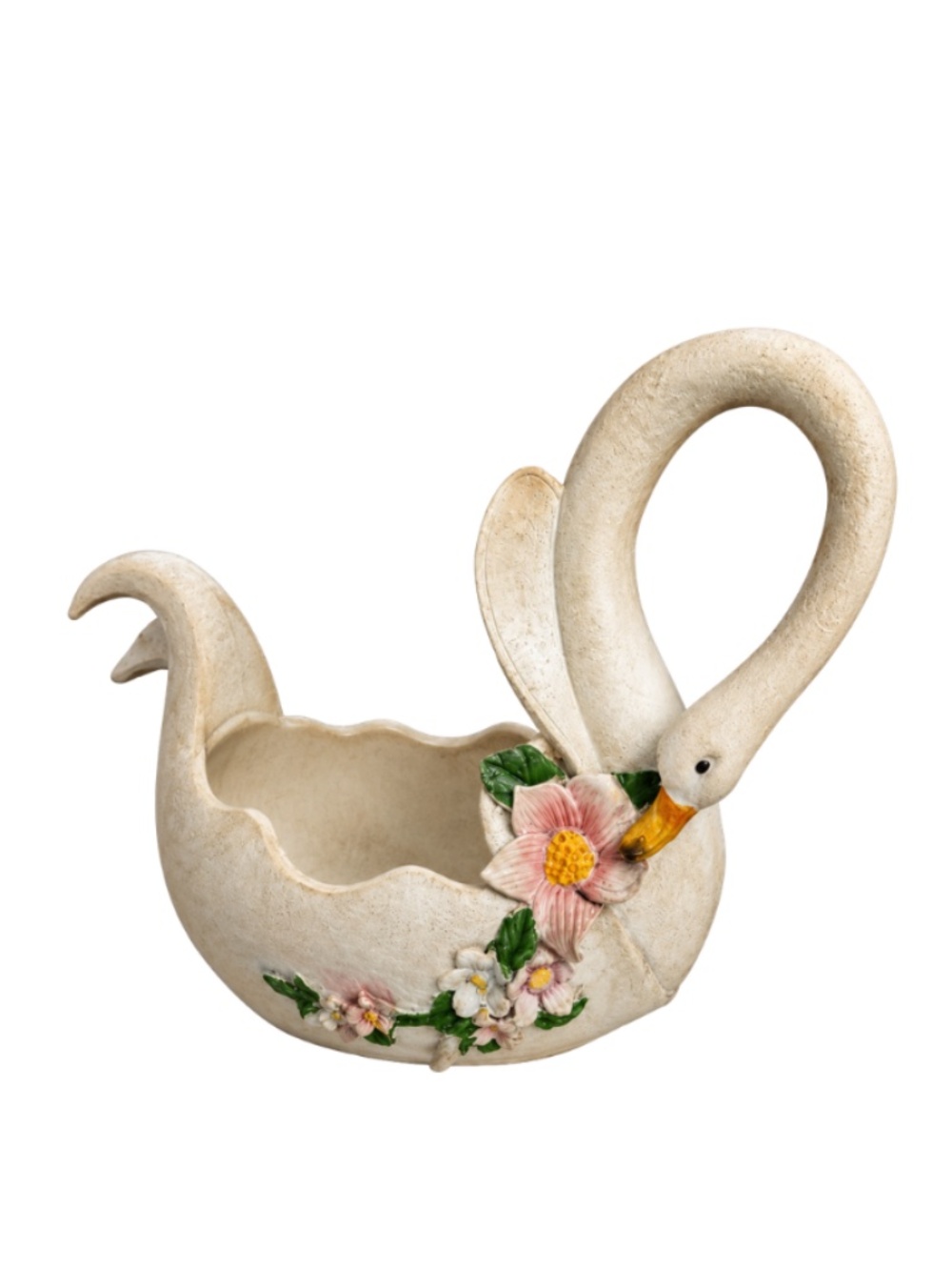 Handmade Ceramic Swan Planter with Floral Accents